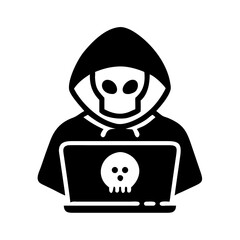 Fototapete - Hacker with Skull Hoodie Icon Representing Cybersecurity and Digital Threats