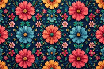 Wall Mural - intricate floral textile design, repeating seamlessly , pattern, style, spring