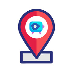 Poster - Location Pin with Play Symbol Icon Representing Interactive Navigation and Media