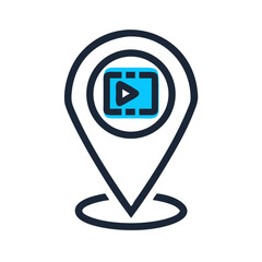 Aufkleber - Location Pin with Play Symbol Icon Representing Interactive Navigation and Media