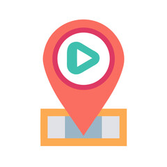Aufkleber - Location Pin with Play Symbol Icon Representing Interactive Navigation and Media