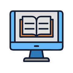 Fototapete - Monitor with Book Icon Representing Online Design and Digital Learning