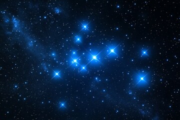 Wall Mural - Bright blue stars shine in a dark night sky filled with smaller stars and faint nebulae. Perfect for space, astronomy, and science backgrounds.