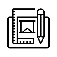 Aufkleber - Pencil and Ruler in Bounding Box Icon Representing Design Tools and Layout Planning