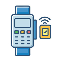 Aufkleber - POS Terminal with Smartwatch Icon Representing Contactless Payment and Wearable Transaction