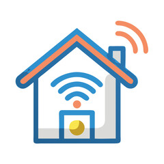 Poster - Smart Home with Signal Icon Representing Wireless Connectivity and Home Automation