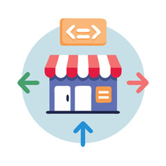 Poster - Store with Arrows Icon Representing Multichannel Retail and Omnichannel Distribution