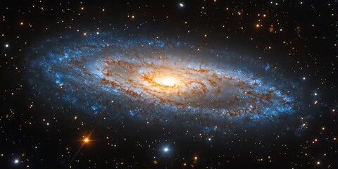 Wall Mural - A breathtaking spiral galaxy glows with deep blue and orange hues against a backdrop of countless stars.  Perfect for science, space, and astronomy projects.