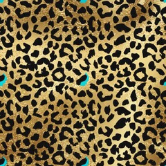 Poster - Vivid abstract leopard print background with gold and turquoise accents creates a striking visual texture