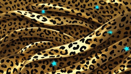 Poster - Vibrant abstract background depicting flowing golden textures and leopard print patterns interspersed with sparkling highlights