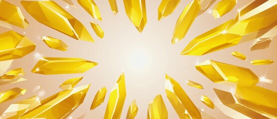 Poster - Vibrant golden crystal shards radiating from a central point in a bright abstract background
