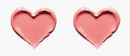 Poster - soft pink heart shapes created with paint on a clean white background showcasing an abstract artisti