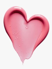 Poster - Pink abstract heart shape created with glossy paint on a smooth surface, showcasing a blend of soft colors and textures