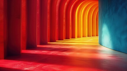 Poster - Abstract architectural passage in bright colors with perspective view