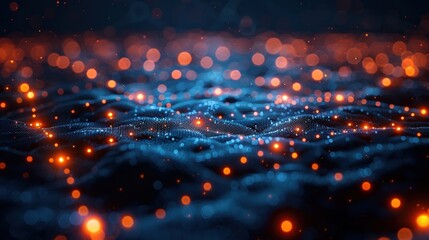 Poster - Abstract digital landscape with glowing dots, creating a futuristic scene