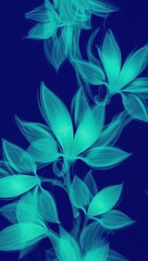 Poster - abstract teal foliage against a deep blue background creates a serene and vibrant nature-inspired am