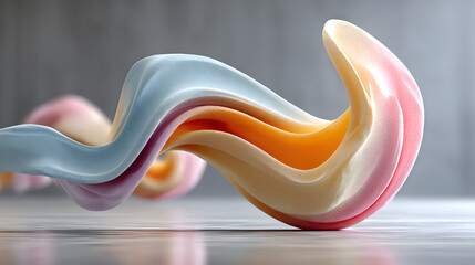 Poster - Minimalist pastel swirl floating in empty space. 3D rendered