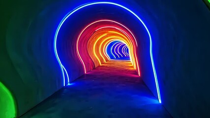 Poster - Colorful illuminated tunnel invites exploration and wonder in a vibrant display of light and creativity Generative AI