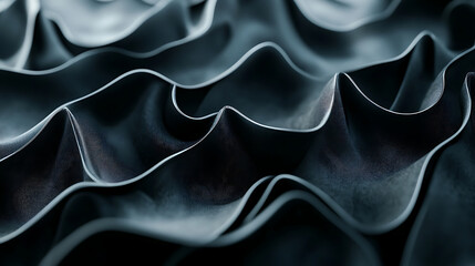 Poster - Textured Black Fabric Creates Elegant Waves in Soft Folds, Showcasing Depth and Movement in Close-Up