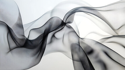 Poster - Flow of Delicate Black and White Fabric Intertwining Gracefully in a Soft and Tranquil Manner