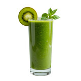 Fresh green kiwi fruit juice in a glass, a healthy and sweet beverage isolated on white