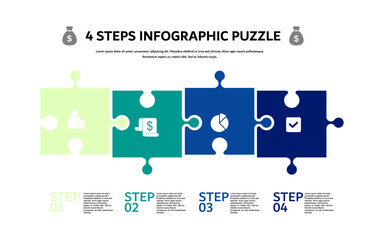 Poster - Four pieces puzzle line diagram infographic. Vector Eps