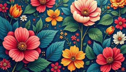 Wall Mural - intricate, flowing floral pattern, continuous design , floral, monochrome, illustration