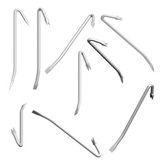 Poster - A collection of various types of Crowbar are shown in a grid. The Crowbar are of different sizes and shapes, and they are all white. Concept of organization and order