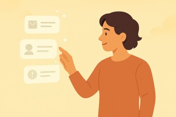 Poster - Digital Interface Interaction: A person effortlessly interacts with a modern digital interface, selecting app notifications, visualizing the ease of connection and data flow.