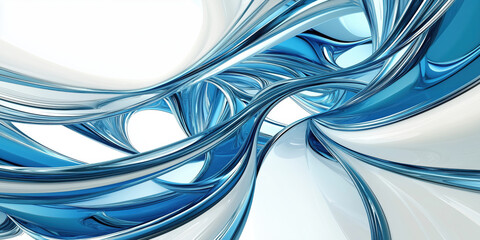 Poster - abstract blue and white fluid shapes creating dynamic flowing patterns.