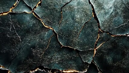 Poster - Cracks of light emerge from ancient, weathered stone surface at twilight Generative AI