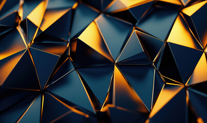 Poster - Abstract geometric pattern of metallic pyramids with reflective surfaces and warm lighting.