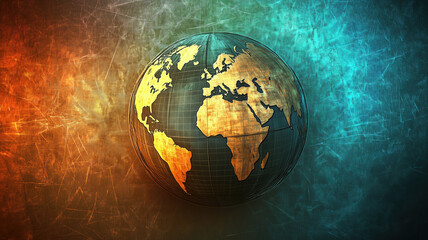 Poster - Stylized globe illustration showcasing continents with vibrant colors and textured background.