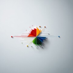 Fototapete - Abstract Colorful Fan Design on White Background with Lines and Circles, Minimalist Art