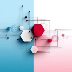 Aufkleber - Abstract Geometric Composition with Hexagons, Circles, and Lines on a Dual-Tone Background