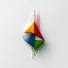 Aufkleber - Abstract String Art Sculpture with Primary Colors and White Background, Conceptual Design