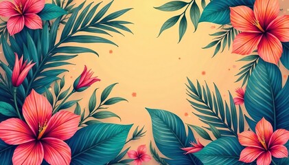 Wall Mural - bold tropical floral wallpaper, vibrant colors, exotic, red