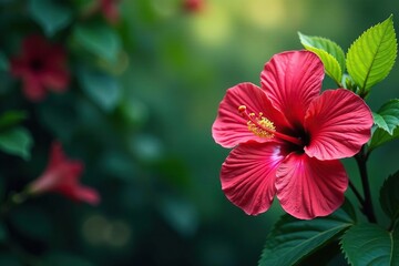 Wall Mural - vibrant tropical hibiscus blooms, lush foliage, continuous print, bloom, pattern