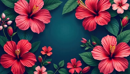 Wall Mural - bold hibiscus motifs, repeating floral design, rich color , bloom, floral, red