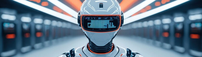 Poster - Futuristic robot encounter high-tech subway station digital art urban environment close-up view innovation concept