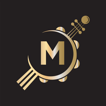 Initial Guitar Logo combine with letter M vector template