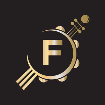Initial Guitar Logo combine with letter F vector template