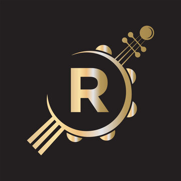 Initial Guitar Logo combine with letter R vector template