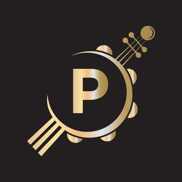 Initial Guitar Logo combine with letter P vector template