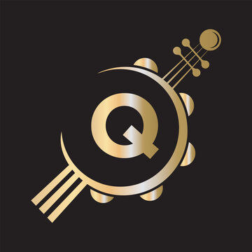 Initial Guitar Logo combine with letter Q vector template