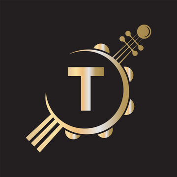 Initial Guitar Logo combine with letter T vector template