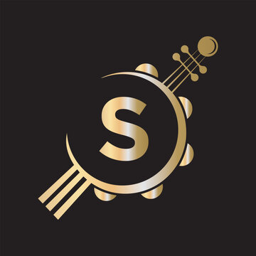 Initial Guitar Logo combine with letter S vector template