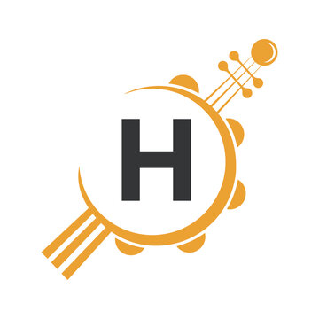 Initial Guitar Logo combine with letter H vector template