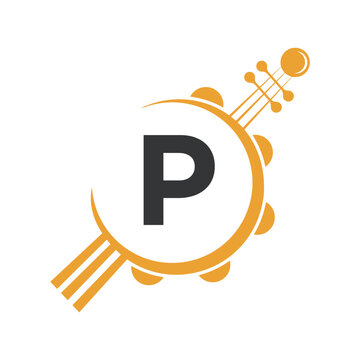 Initial Guitar Logo combine with letter P vector template