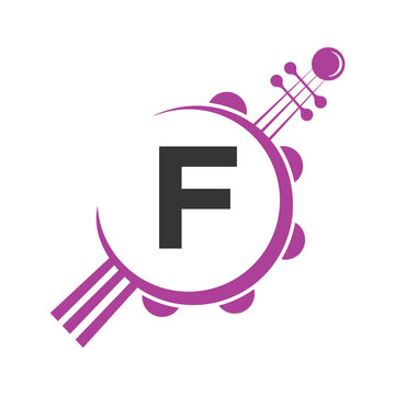 Initial Guitar Logo combine with letter F vector template